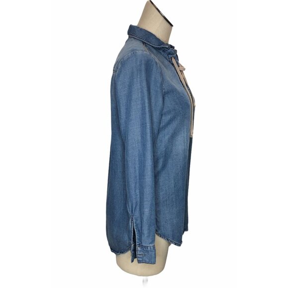 Workshop Republic Tencil Blue Denim Jean Shirt Women S Top Boho Long Sleeve - Picture 2 of 7